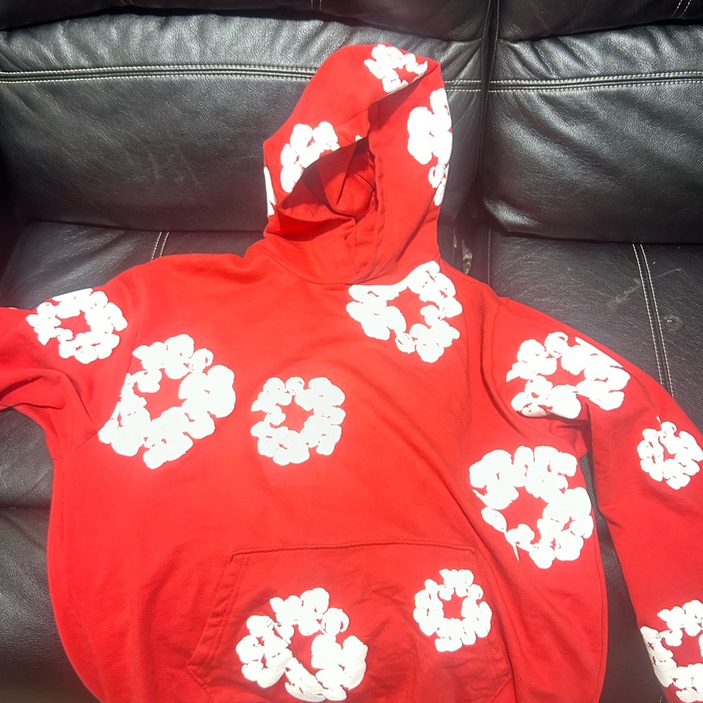 Red Hoodie with White Floral Pattern